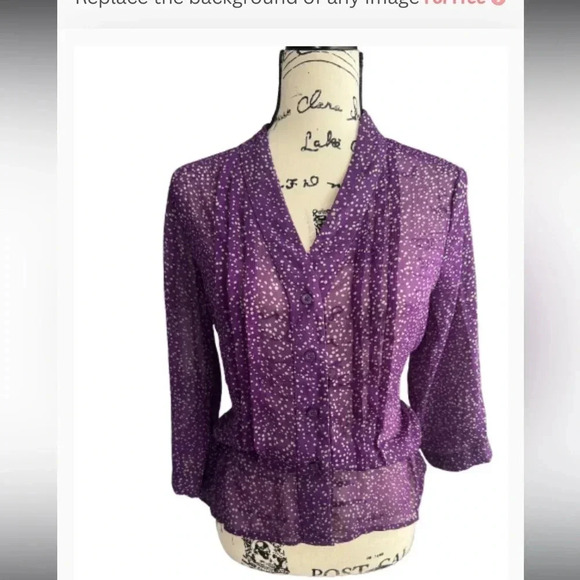 GAP BLOUSE TOP PURPLE DOT PRINT BUTTON UP PEPLUM STRETCH WAIST SIZE MEDIUM - Picture 1 of 6